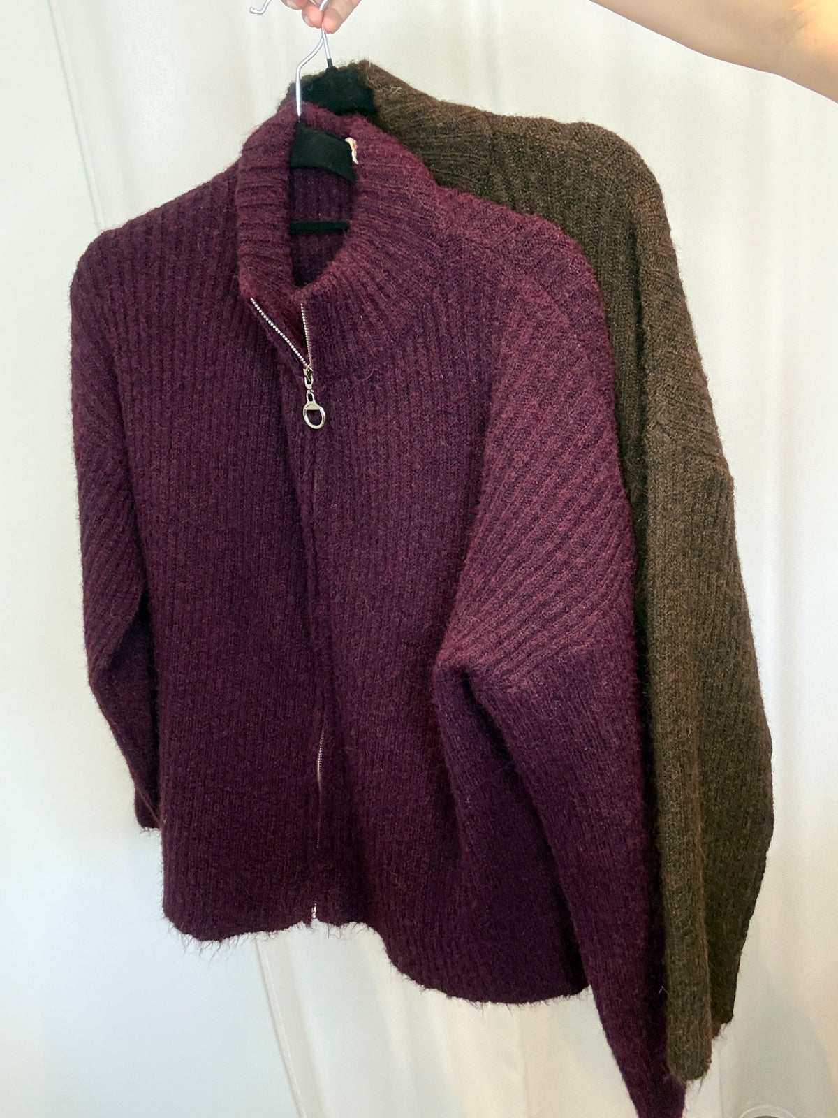 Zip - up cardigan bruin of aubergine