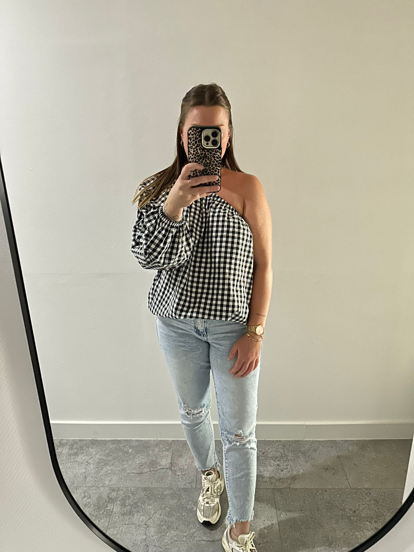 Geruite blouse - half shoulder