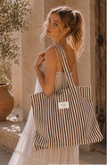 Gestreepte tas bruin 33x43cm