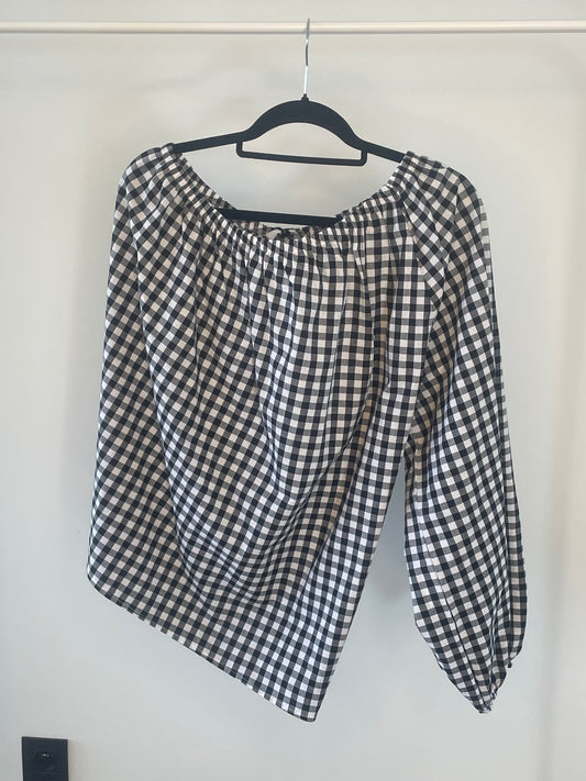 Geruite blouse - half shoulder