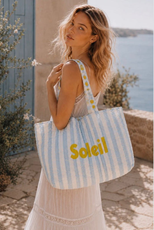 Reversible tas soleil blauw 34x58 cm