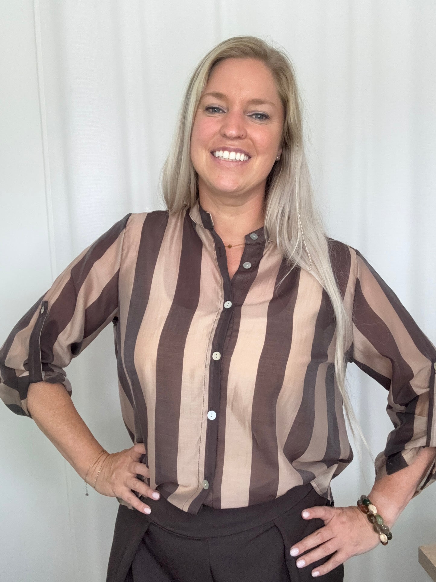 Hemdje gestreept bruin-beige