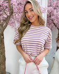 Shirt gestreept - korte mouwen - LILA  - TU
