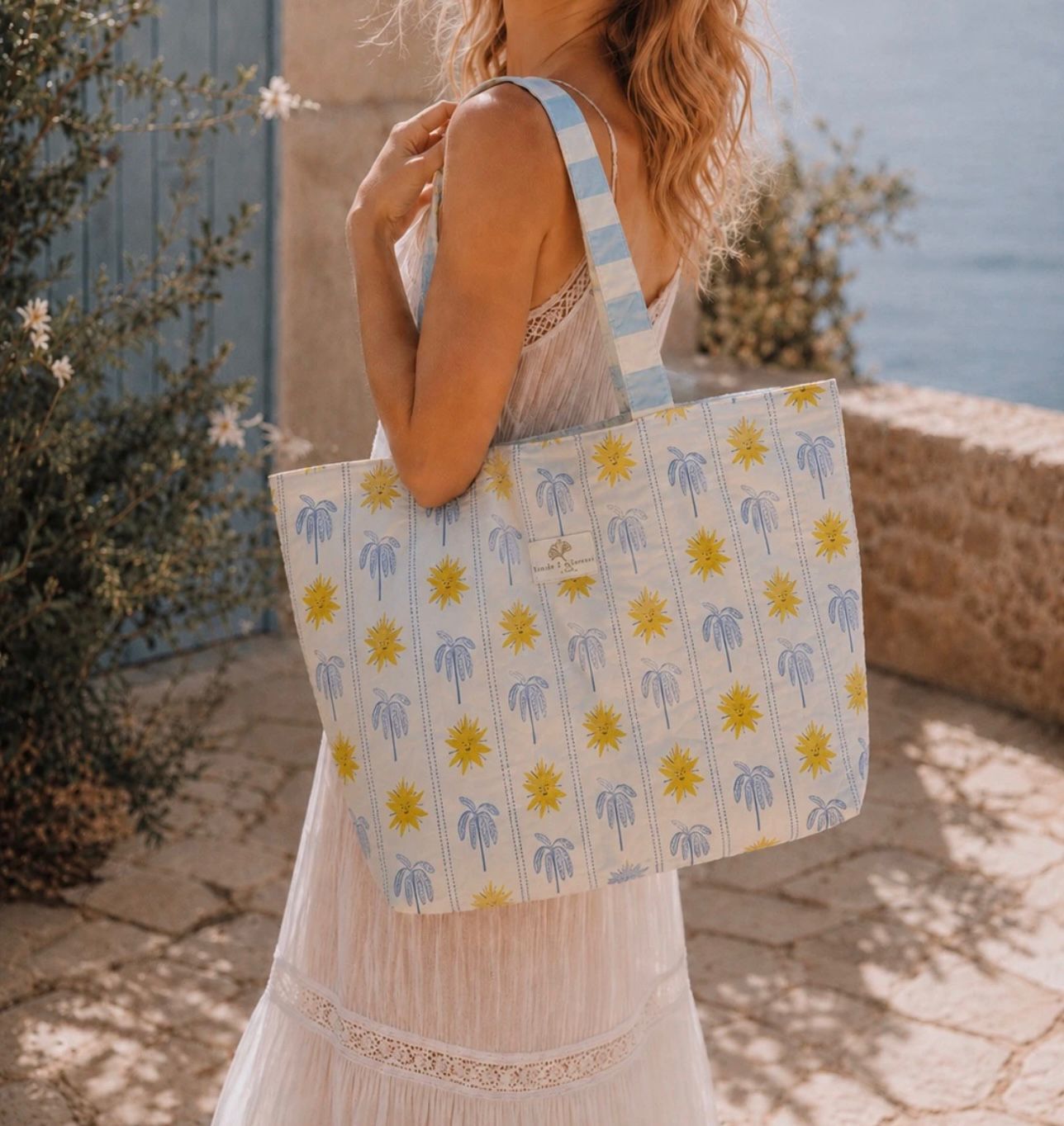 Reversible tas soleil blauw 34x58 cm