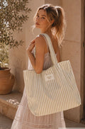 Gestreepte tas beige 33x43cm
